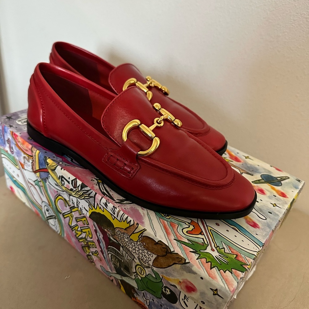 Jeffrey Campbell Red Loafers with Gold Accents